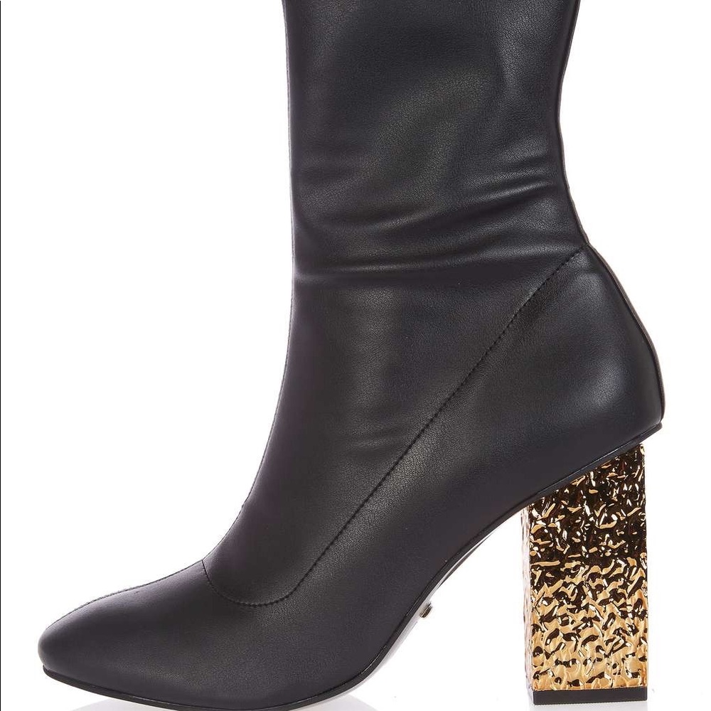 Top shop black boots gold heel